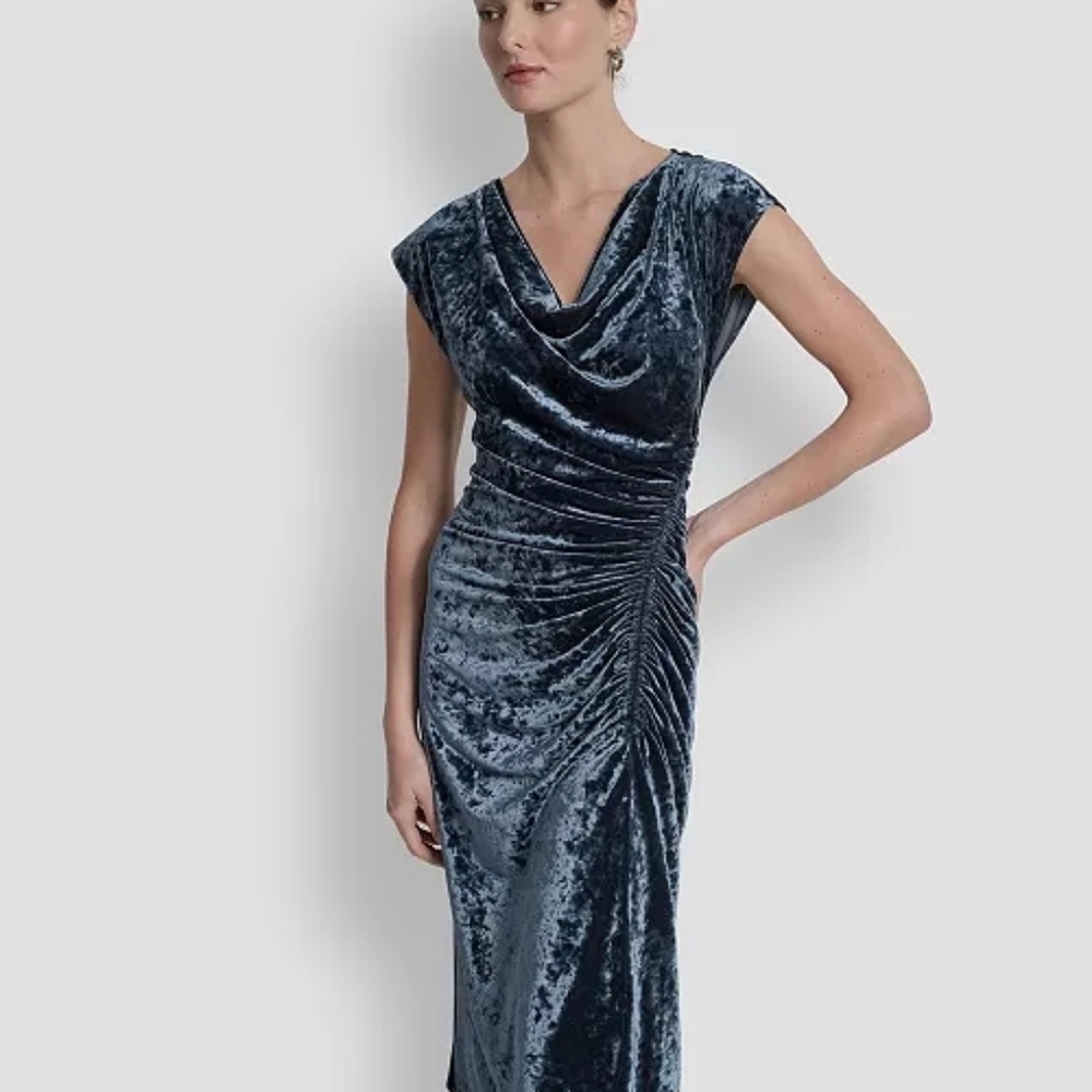 Crushed Velvet Navy Dress
